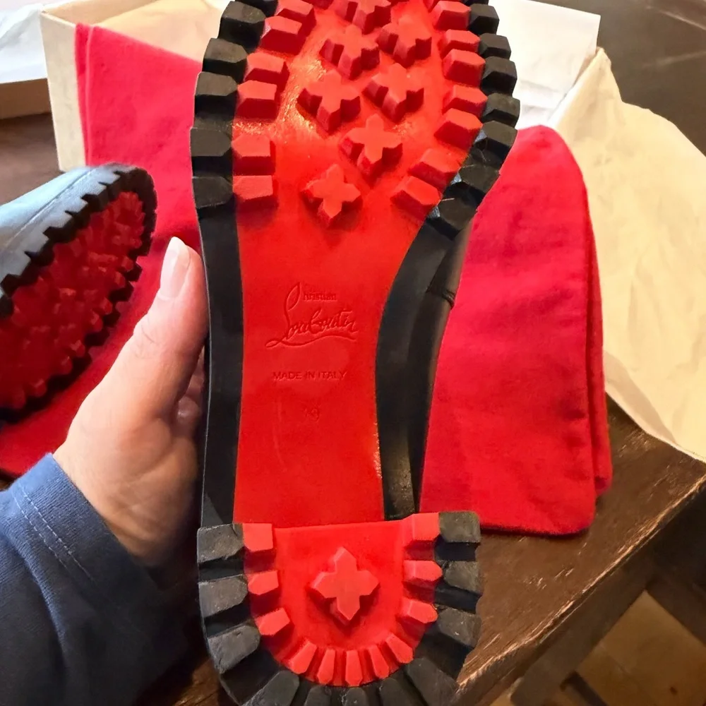 Christian Louboutin Black Chunky Heel Boots - Picture 6 of 8